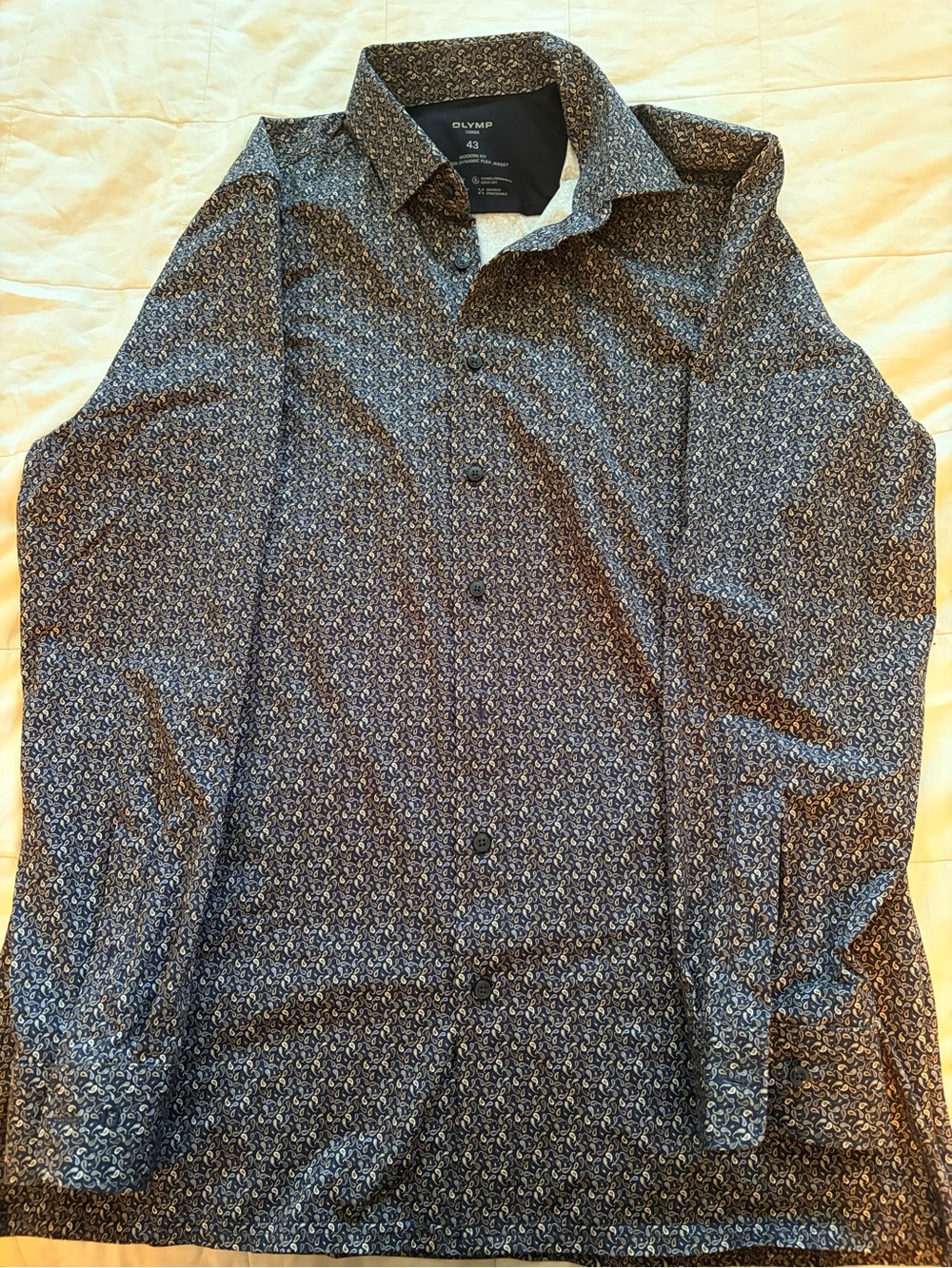 Men's Long Sleeve Dress Shirt — Navy Paisley